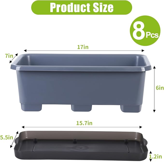 Window Box Planter 8 Pcs, 17 Inches Rectangle Flower Pots - Image 4