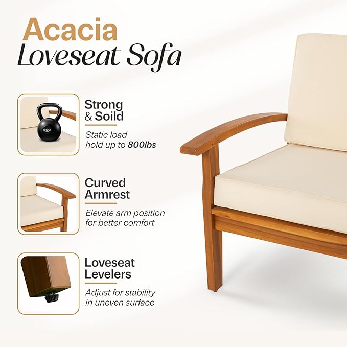 IDZO Laurent 800lbs Capacity Acacia Outdoor Loveseat, FSC Certified 2 Seater - Image 5