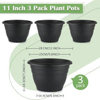3 Pack 11 Inch Plant Pots, Plastic Flower Pots - Image 5