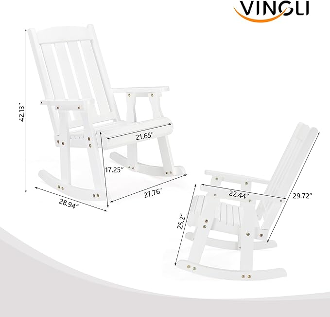 VINGLI Heavy Duty 600 LBS Outdoor Wooden Rocking Chair - Image 3