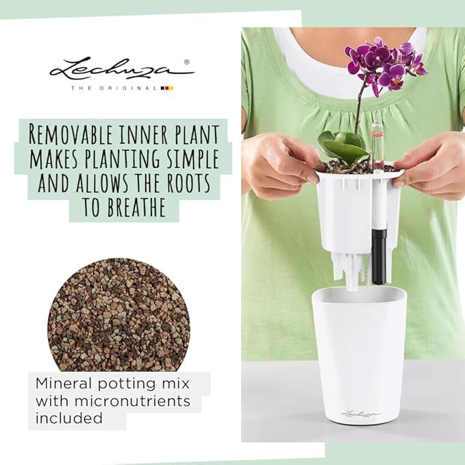 Lechuza MINI-DELTINI Shiny Taupe High Gloss, Self-Watering Small Indoor Planter - Image 3