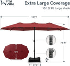 PHI VILLA 15ft Patio Umbrella Double-Sided Outdoor Market Extra Large Umbrella - Image 5