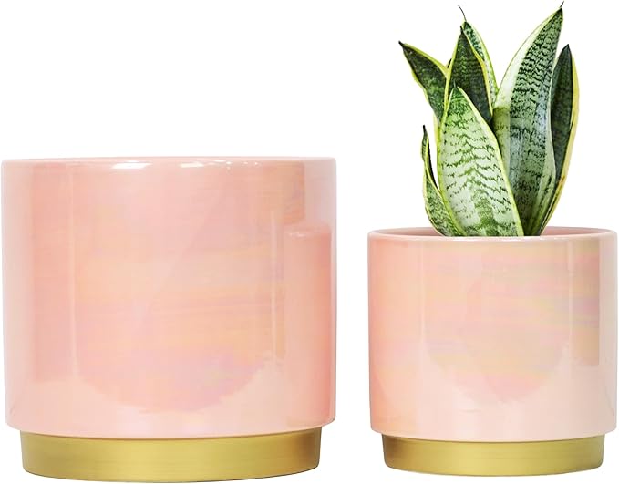 Gepege Pink Indoor Plant Pots for Plants, Ceramic Planter by Gepege