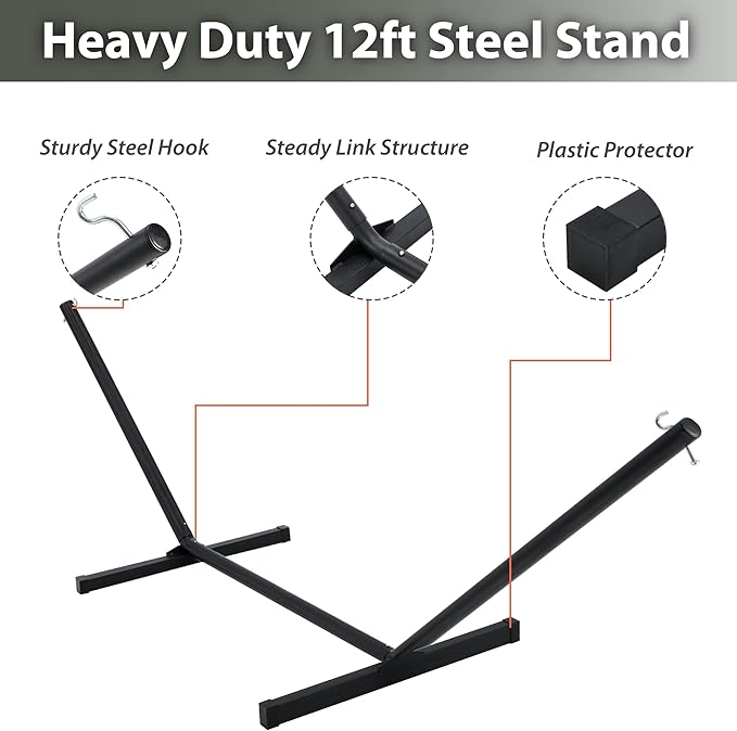 Two Person Hammock with Stand for Outside Heavy Duty, Outdoor Patio Hammock - Image 6