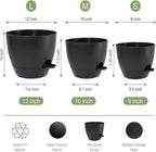 Large Self Watering Pots, 12/10/9 Plastic Planters - Image 2
