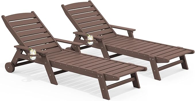 SERWALL Patio Chaise Lounge Chair Set of 2, Poly Lounge Chair by SERWALL