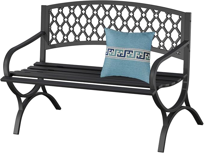 On Shine 50'' Patio Garden Bench, Loveseats Patio Park Bench, Metal Bench by Unknown