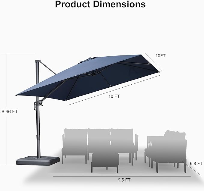 PURPLE LEAF Patio Umbrella 10' X 10' Rectangle Cantilever Umbrella Large - Image 9