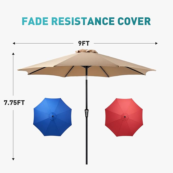 OLIXIS 9ft Patio Umbrella with Tilt and Crank Button & 8 Sturdy Ribs Waterproof - Image 5