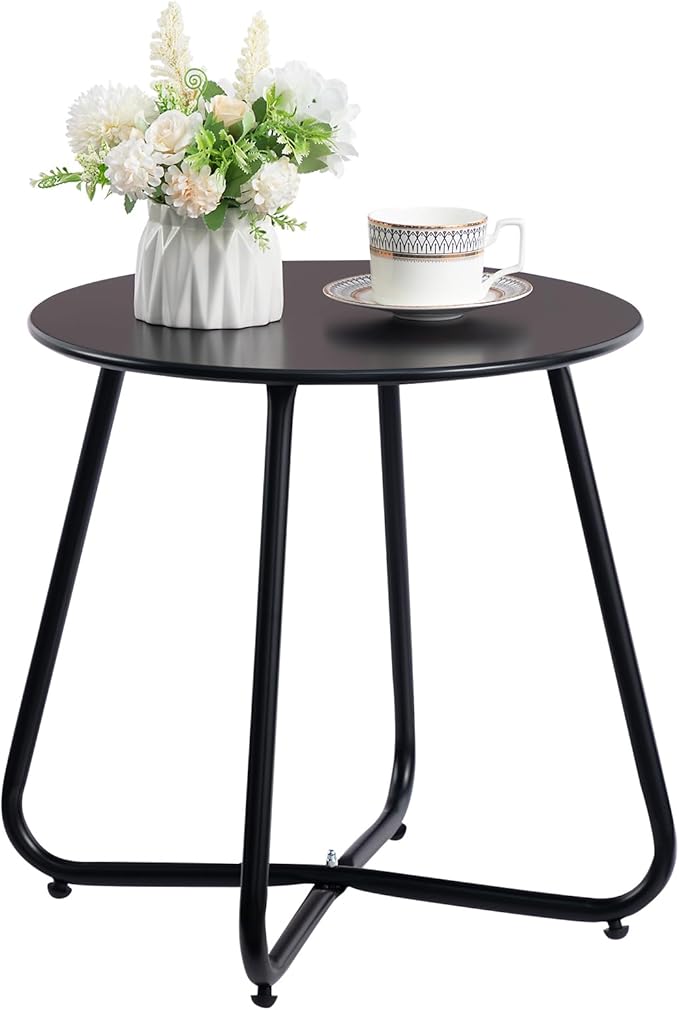 HollyHOME Round Metal Side Table, Rust-Resistant Patio Small Plant Stand by HollyHOME