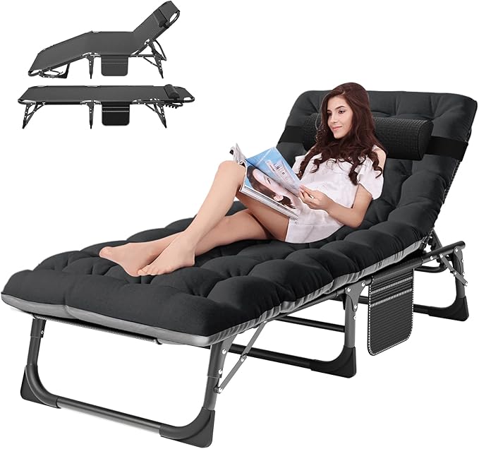 ABORON Heavy Duty Tanning Chair, Outdoor 5-Position Folding Chaise Lounge Chair by ABORON
