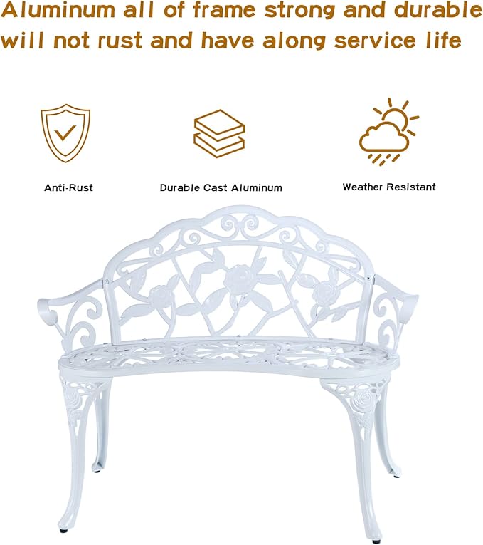 JARDIN DE CENTENNIAL Patio Garden Bench Metal Park Bench Cast Aluminum Outdoor - Image 3