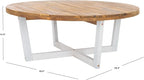 SAFAVIEH Outdoor Collection Leo Natural/White Solid Wood Round Coffee Table - Image 3