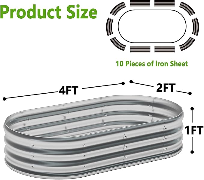 zizin 2 Pack Oval Galvanized Raised Garden Bed Kit 4x2x1ft Metal Planter Box - Image 2