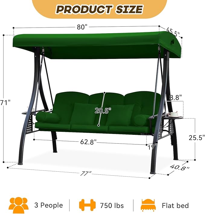 3 in 1 Outdoor Porch Swing - Image 8