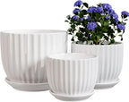 Ton Sin White Plant Pots Set of 3, Indoor Ceramic Flower Pot by TonSin
