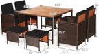 Tangkula 9 Pieces Acacia Wood Patio Dining Set, Space Saving Wicker Chairs and - Image 6