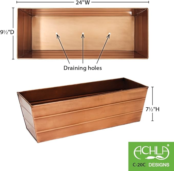 Achla Designs C-20C Copper Plated Flower Box, Medium Window Flowerbox Planter - Image 6