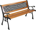 VINGLI Outdoor Bench Metal Garden Bench, Wood Patio Benches w/PVC Backrest Cast by VINGLI