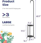2-Tier Metal Plant Stand with Hanging Hook, Indoor Outdoor Plant Shelf - Image 6