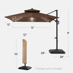 Best Choice Products 12x12ft LED Cantilever Patio Umbrella w/Base Included & - Image 2