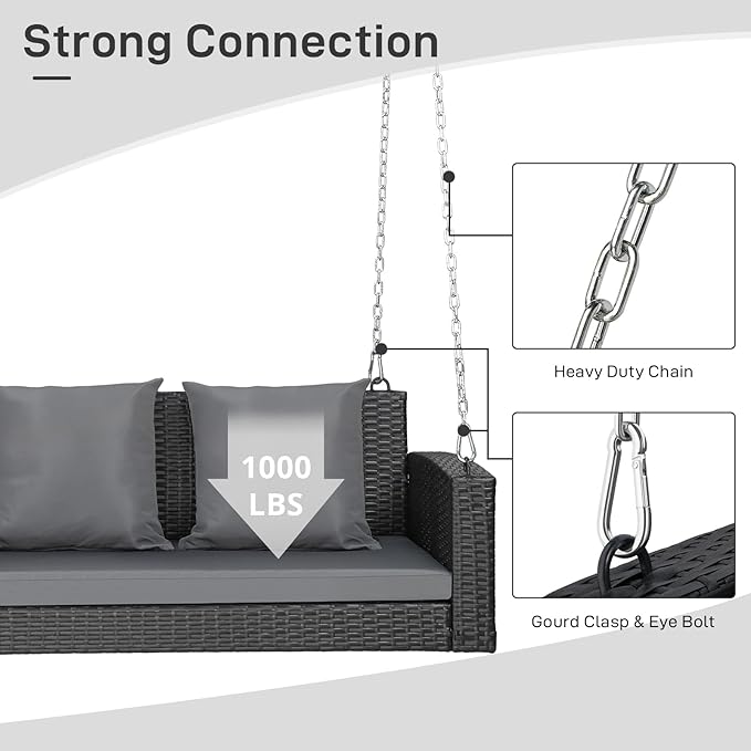 Outvita Porch Swing, 5FT Hanging Outdoor Porch Swings - Image 4