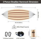 Brazilian Double Hammock with Tree Straps, Extra Large 94x63IN, 2 Persons - Image 3