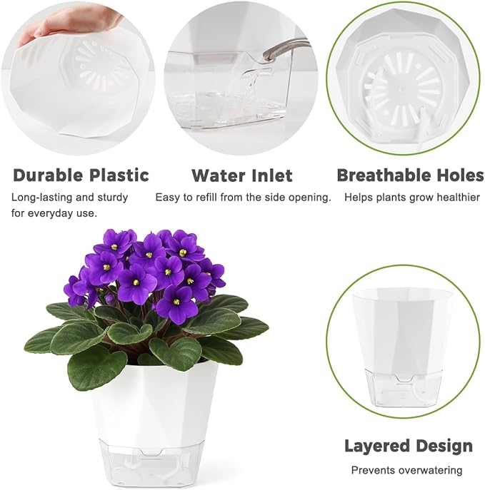 6 Pack Self Watering Plant Pots 6 Inches Self-Watering Planters - Image 3