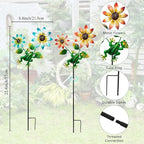 3 Pack Frog＆Flowers Garden Stakes Decor, Metal Yard Art Decorative Garden Stakes - Image 3