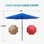 OLIXIS 9ft Patio Umbrella with Tilt and Crank Button & 8 Sturdy Ribs Waterproof - Image 5