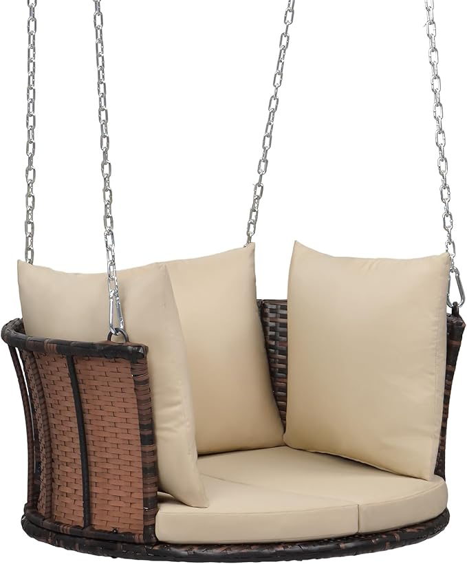 VINGLI 2.4 FT 1-Person Use Round Rattan Porch Swing Outdoor Support 440 LBS by VINGLI