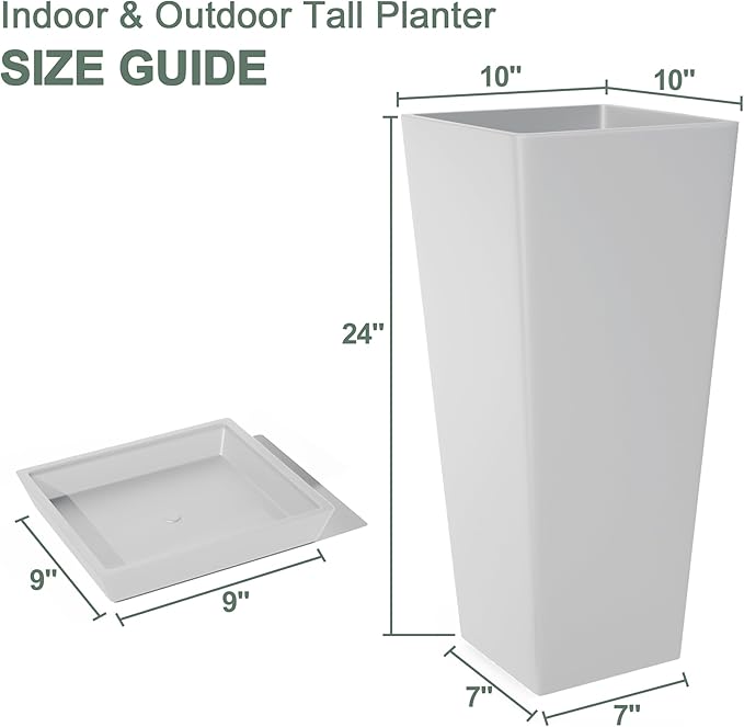 24" Tall White Planters for Outdoor Plants Set of 2, Large Flower Pots Planters - Image 2