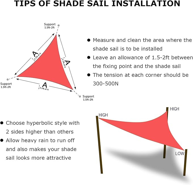 KANAGAWA Sun Shade Sail 12'x12'x12' Scarlet Triangle UV Block Canopy Awning - Image 6