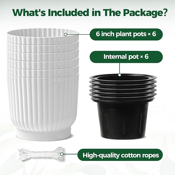 T4U 6 Inch Self Watering Pots for Indoor Plants, 6 Pack Plant Pots, Self - Image 6