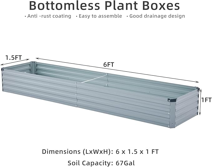 2 Pack 6x1.5x1FT Galvanized Raised Garden Beds Kit Outdoor Metal Gardening - Image 2