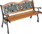 VINGLI Classic Cast Iron & Teak Arched Back Rectangular Outdoor Bench, 470 lbs by VINGLI