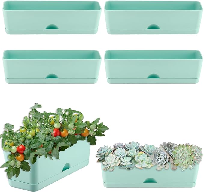 6 Pack Rectangle Planter 16x4.4 Inch Window Boxes Planters Rectangular Large by KvyusFlourish