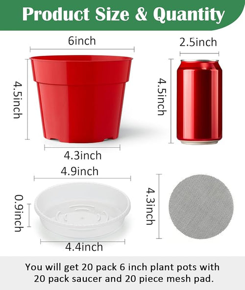 20 Pack 6 Inch Plant Pots, Thickened Plastic Flower Pots - Image 2