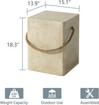 COSIEST Set of 2 Concrete Side Table, Rectangular Outdoor Side Table w Hemp - Image 3