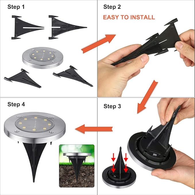 LYHOPE Solar Ground Light Outdoor, 16 Pack 8 LED Solar Disk Lights Waterproof - Image 7