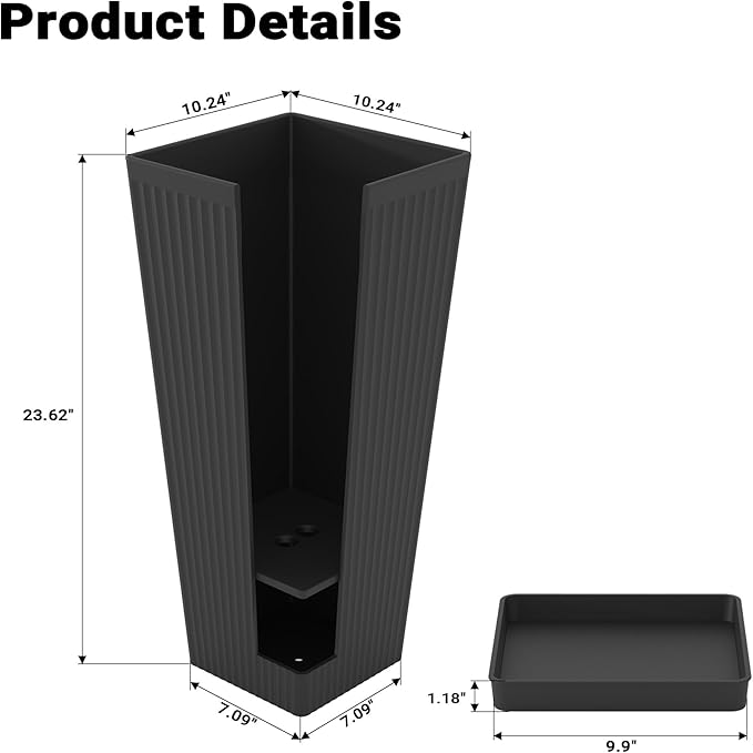 Tall Planters for Outdoor Plants Set of 2, 23.6" Large Taper Flower Plant Pots - Image 2