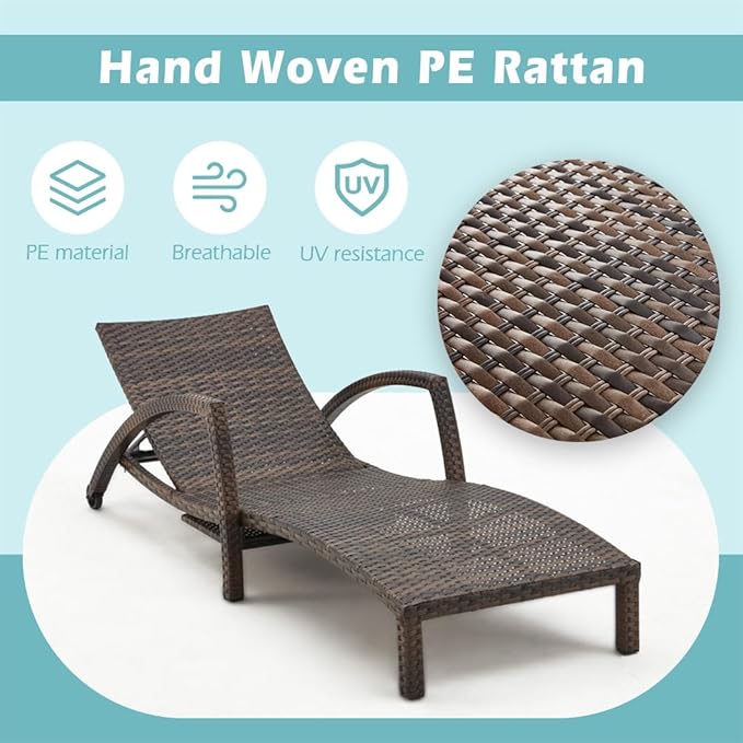 Chaise Lounge Chairs Outdoor Set of 6, Comfy Outside Wicker Patio Pool Lounge - Image 3