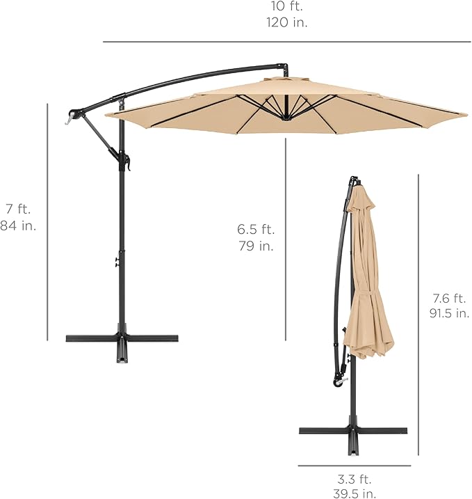 Best Choice Products 10ft Offset Cantilever Hanging Market Patio Umbrella - Image 7