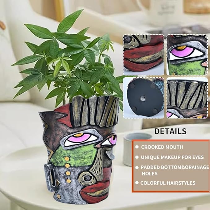 Abstract Face Planters Pots Head, Unique Head Planter - Image 5