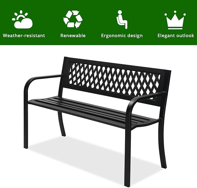 VINGLI 47'' Outdoor Bench, Weather Resistant Garden Patio Bench Powder Coated - Image 6