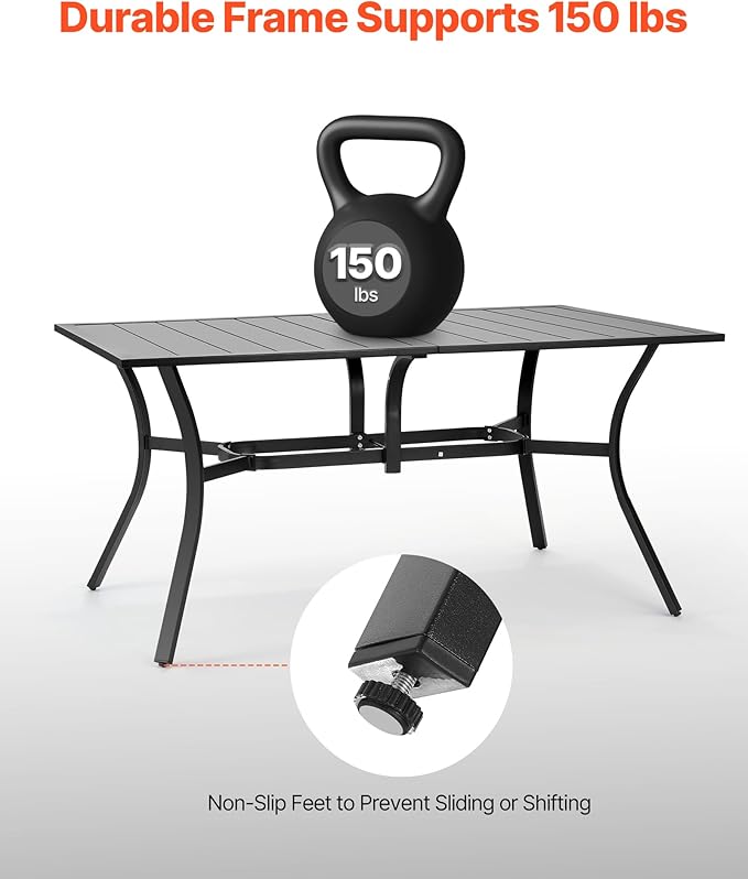 VEVOR Outdoor Patio Dining Table, 59 inch Long Rectangular Metal Steel Slat - Image 5