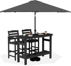 SERWALL Outdoor Bar Set with 9ft Umbrella, All-Weather HDPE Patio Bar Chairs by SERWALL