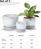 Ton Sin White Plant Pots, Pearl Gold Ceramic Flower Pots 4"+5"+6" Inch Indoor - Image 2