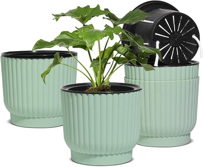 T4U 7 Inch Self Watering Pots for Indoor Plants, 4 Pack Plant Pots, Self by T4U