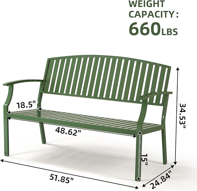 Outdoor Bench Weatherproof Aluminum Patio Garden Bench, Patio Loveseat - Image 2